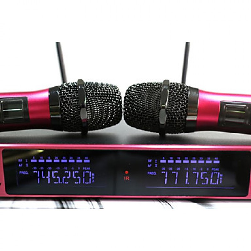 Metal Wireless Microphone with Screen 100M Distance 2 Channel Handheld Mic System Karaoke Wireless Microphone